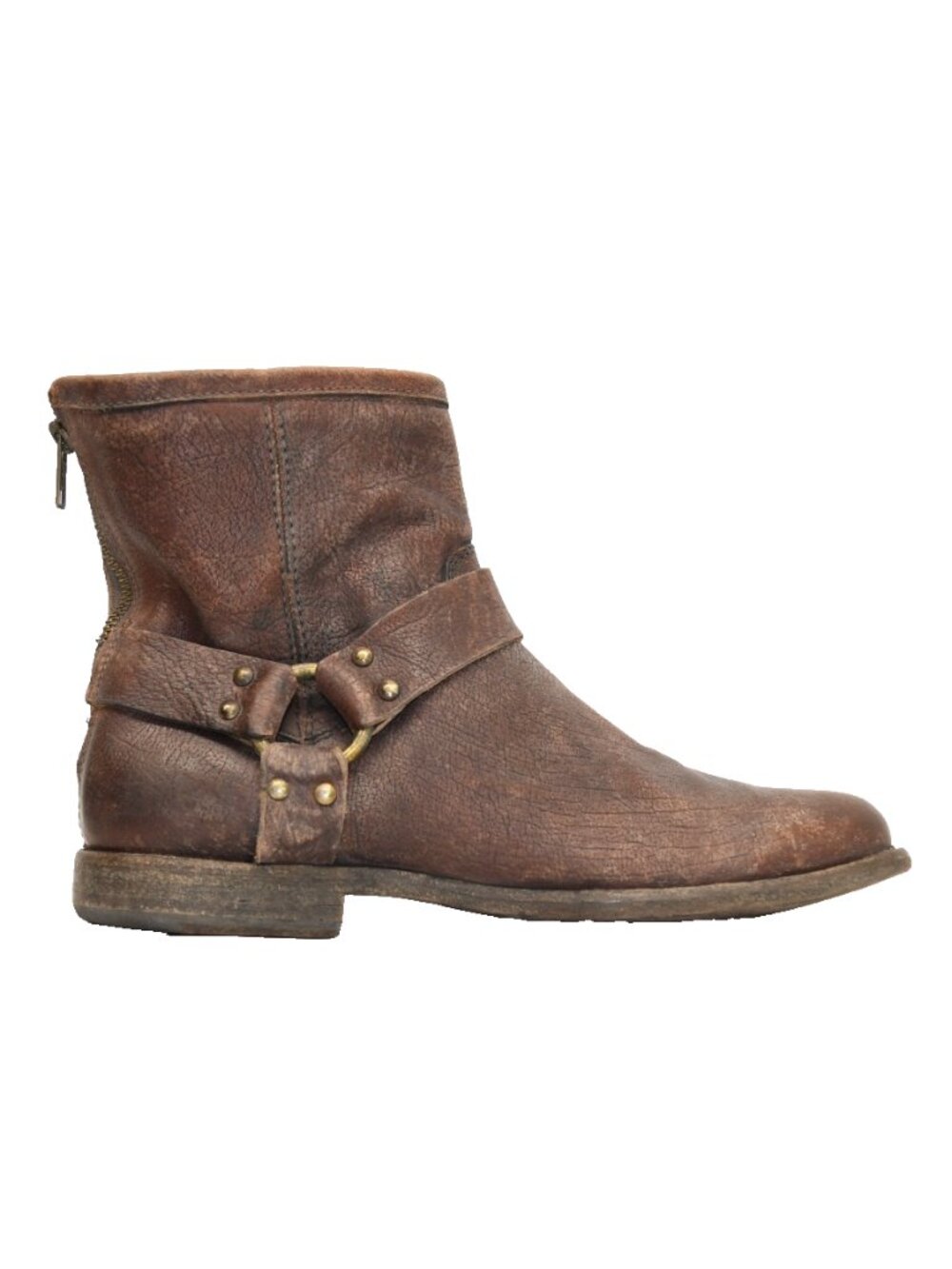 New! Frye Phillip Harness 87873 Mens Brown Tumbled Leather Zip Boots 8.5 D DD562 - Picture 4 of 7
